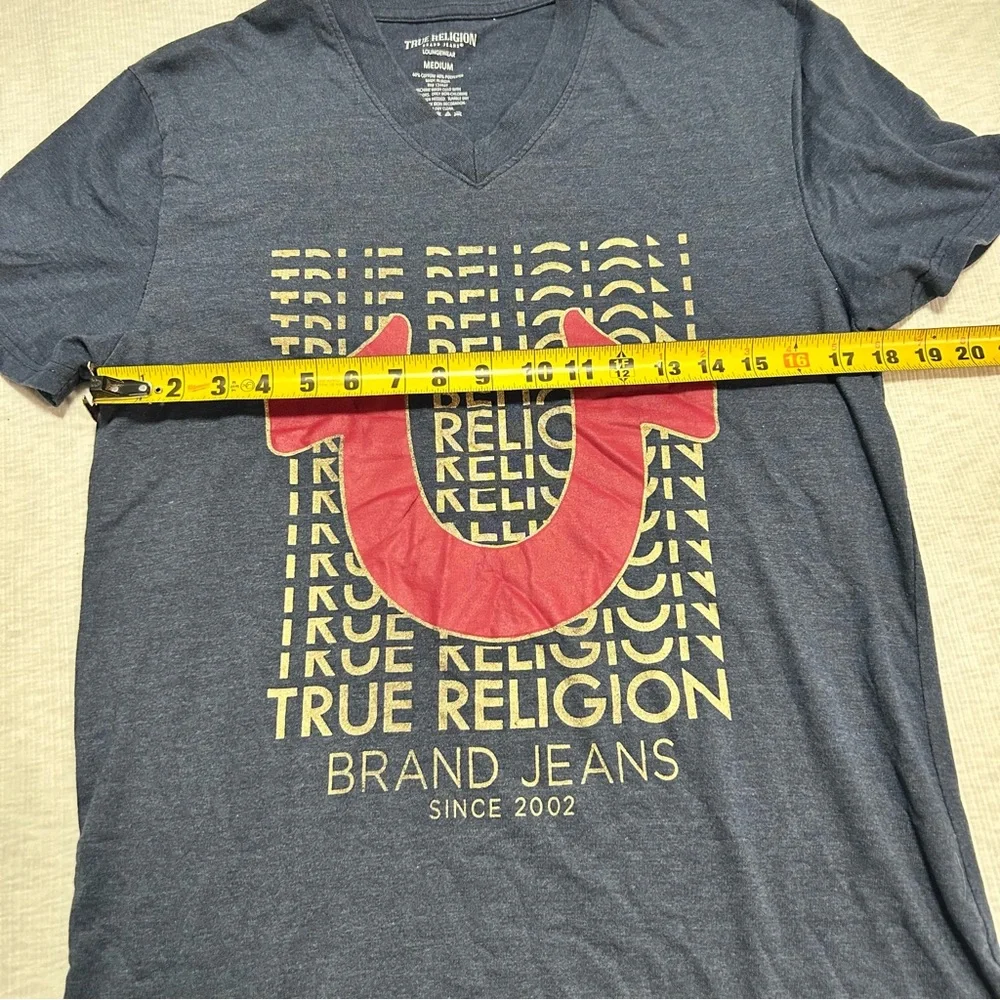True Religion T-Shirt Medium‎ Men's Loungewear Blue Logo V Neck FLAW